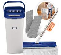 CleanAid Formosa 2 Mop Set + Double Chamber Bucket Flat Mop 360° Swivel Microfibre Mop Pads (2 Pieces) Wring Function Without Hands Floor Mop with Bucket