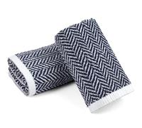 Cleanbear Hand Towels for Bathroom with Decorative Herringbone Stripes, 100% Cotton, 13 x 28 Inches, Navy-Blue and White, 2 Pack