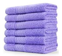 Cleanbear Wash Cloths for Face 100% Cotton Face Towels Ultra Soft 6-Pack Washcloths with Decorative Band 13 by 13 Inches Large Bath Washcloth (Lavender)