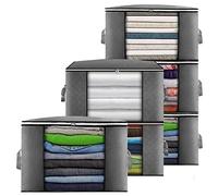 Cleaneaty Clothes Storage Bag 6Pack 90L Large Capacity Solution Organizer for Clothes, Duvets, Comforters, Blankets, Bedding with Zip and Clear Window Reinforced Handle Thick and Breathable Fabric