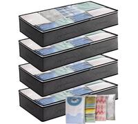 Cleaneaty Underbed Storage Box 4Pack 90L Large Under Bed Storage Bag with 4 x Large Zip lock Bags - Under bed Storage Box with PVC Window for Clothes, Duvets, Comforters, Blankets, Bedding, Quilts