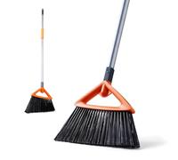 CLEANHOME Outdoor Garden Broom with 48-inch Stainless Steel Handle | Features 14-inch tough, dense bristles for clearing fallen leaves, dust, grass clippings and rubbish from large areas
