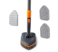 CLEANHOME Shower Scrubber,Scrubbing Brush with Metal Handle,Shower Cleaner Tool Includes Brush,2 Sponge Cloths,Microfibre Cloths,Bathroom Upgrades for Cleaning Bathtubs,Floors,Surfaces and Crevices