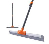 CLEANHOME Wet Room Floor Squeegee Heavy Duty With Telescopic Handle 138cm,Shower Rubber Squeegee for Cleaning Floor Water, Foam and Hair (Orange Grey)