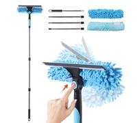 CLEANHOME Window Cleaning Equipment,2-in-1 Squeegee & Cleaning Cloths for high windows, ceilings, car windows cleaning, Segmented Threaded Irons - Adjustable up to 64.96in, 180° Swivelling Panel