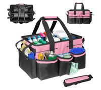 Cleaning Bag, Cleaning Caddy Bag, Cleaning Caddy with Handle, Detachable Divide, Adjustable Shoulder Strap and Waist Belt, Cleaning Products Organiser for Home, Car, Garden, 37x26x23.5cm