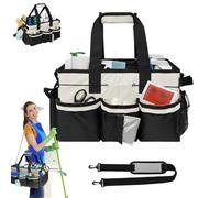 Cleaning Caddy Bag with Handle, Large Wearable Cleaning Supplies Organizer with Adjustable Shoulder Strap, Multi-Pocket Portable Cleaning Agent Storage Bag for Home, Car, Garden, Bathroom (White)