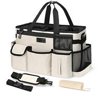 Cleaning Caddy Organizer with Handle - Large Caddy Bag for House & Bathroom Cleaning Supplies, 15 x 8 x 10.5 inches Cleaning Supply Caddy, Housekeeping Tote with Adjustable Strap - Beige