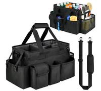 Cleaning Caddy with Handle,Cleaning Organiser,Multifunctional Cleaners Bag with Detachable Thick Dividers,Adjustable Waist Belt,Shoulder Straps for Cleaning Supplies,Home,Car,Garden,Large,Black