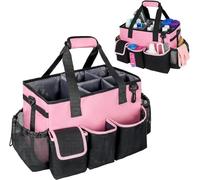 Cleaning Caddy with Handle,Cleaning Organiser,Multifunctional Cleaners Bag with Detachable Thick Dividers,Adjustable Waist Belt,Shoulder Straps for Cleaning Supplies,Home,Car,Garden,Large,Pink