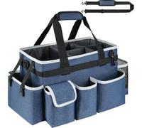 Cleaning Caddy with Handle,Cleaning Organiser,Multifunctional Cleaners Bag with Detachable Thick Dividers,Adjustable Waist Belt,Shoulder Straps for Cleaning Supplies,Home,Car,Garden,Large,Blue