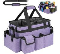 Cleaning Caddy with Handle - Large Organiser Bag with Detachable Dividers and Adjustable Straps for Home, Car, and Garden - Pink