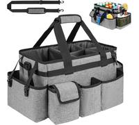 Cleaning Caddy with Handle - Large Organiser Bag with Detachable Dividers and Adjustable Straps for Home, Car, and Garden - Pink