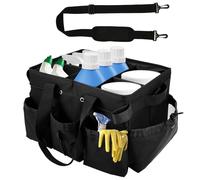 Cleaning Caddy with Handle, Shoulder Strap and Multiple Pockets, 38x26x23cm Large Capacity Cleaning Products Organiser for Housekeepers, Oxford Fabric Car Wash Tools Bag for Detailing Supplies (black)