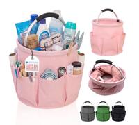 Cleaning Caddy with Handle - Tool Bag Organiser with 6 Side Pockets, 1 Large Pocket & Handle, Cleaning Bag with Foldable Design, Caddy Organiser for Home, Laundry & Car Organizer - Pink