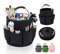 Cleaning Caddy with Handle - Tool Bag Organiser with 6 Side Pockets, 1 Large Pocket & Handle, Cleaning Bag with Foldable Design, Caddy Organiser for Home, Laundry & Car Organizer - Black