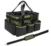 Cleaning Caddy with Handle, Waterproof Oxford Foldable Large Capacity Cleaning Bag with Multiple Pockets for Home Garden (Green)