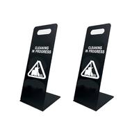 Cleaning in Progress Sign - Sturdy L-Shaped Metal Warning Sign for Commercial & Public Spaces 2-Pack black