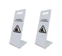 Cleaning in Progress Sign - Sturdy L-Shaped Metal Warning Sign for Commercial & Public Spaces 2-Pack white