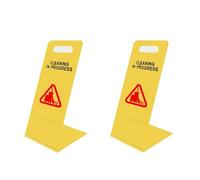 Cleaning in Progress Sign - Sturdy L-Shaped Metal Warning Sign for Commercial & Public Spaces 2-Pack yellow