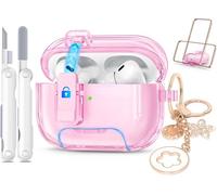 Cleaning Kit for Cute Apple Airpods Pro 2nd/1st Generation Case with Bling Keychain,Transparency Pink Soft TPU Case Cover(with Safety Lock) for Women and Girl (Transparent Pink)