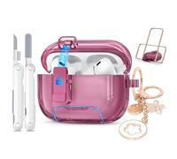 Cleaning Kit for Cute Apple Airpods Pro 2nd/1st Generation Case with Bling Keychain,Transparency Pink Soft TPU Case Cover(with Safety Lock) for Women and Girl (Translucent Burgundy)