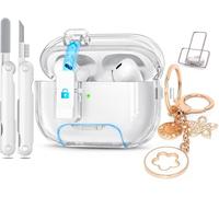 Cleaning Kit for Cute Apple Airpods Pro 2nd/1st Generation Case with Bling Keychain,Transparency Pink Soft TPU Case Cover(with Safety Lock) for Women and Girl (Transparent Color)