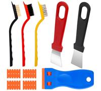 Cleaning Scraper Tool Non Scratch, 1Pcs Plastic Scraper with 20 Spare Replacement, 2Pcs Oven Scraper Tool and 3Pcs Brass Nylon Brush for Removing Label Wall Paper and Stove Pan Kitchen Cleaning