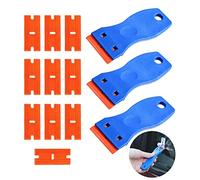 Cleaning Scraper Tool Plastic with 3PCS Scraper and 10PCS Plastic Scraper Replacement Portable Blue Glass Scraper for Windows Remove Labels Easily for Glass, Oven Glass,Table, Wall, Etc.