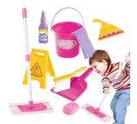 Cleaning Set Pretend Play - Heavy Duty Housekeeping Toy Description, Kids Play Protector | Includes Broom Mop Brush Dust Pan Bucket Caution Sign STEM Toy Cover for Children 3+ Birthday Gift Fu