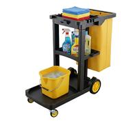 Cleaning trolley, broom, bucket, mop, service trolley, 3 shelves