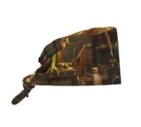 Cleaning Working Cap Little Frog by The Radio Printed Chef Hat for Women & Men, Adjustable, Breathable Black