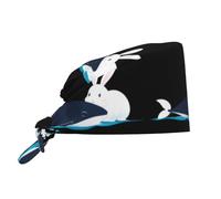 Cleaning Working Cap The Little White Rabbit who Saved The Whale Prints Chef Hat for Women & Men, Adjustable, Breathable