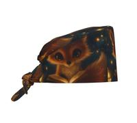 Cleaning Working Caps Unisex, Cute Fox Reading Twinkling Light Candle Work Hats Comfortable, Washable Bouffant Caps For Adult Women