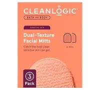 Cleanlogic Bath and Body Exfoliating Dual Texture Facial Mitts, Exfoliating Face Mitts fo Remove Makeup, Helps Soften Skin, Reusable Double Sided Face Exfoliator Mitts, For Sensitive Skin, Pack of 3