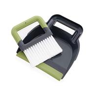 CleanPEAK Mini Portable Dustpan and Brush Set with Soft Grip Handle - 21cm x 19cm x 3cm - Grey / Green