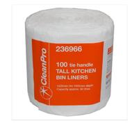 CleanPro 100 Tie Handle Tall Kitchen Bin Liners | Approx 100 per Case| Case of 1