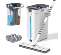Cleansage® HydraPro Flat Mop and Bucket Set - True Clean/Dirty Water Separation System with 3 Microfibre Pads, 360° Swivel, Edge Squeegee, Floor Tiles Glass Wall Cleaner Mop for Homes with Pets & Kids