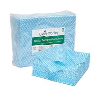 CleanWorks ProEco Compostable Cleaning Cloth Blue, Fully Biodegradable, Made From Responsibily Sourced 100% Viscose Fibres, FCC approved (Pack of 50)