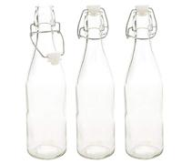 Clear 0.5 and 1 Litre Glass Bottles with Swing Top and Flip Lid for Drinks, Water, Oil, Vinegar and Wine (Clear 1 Liter, Set of 3)
