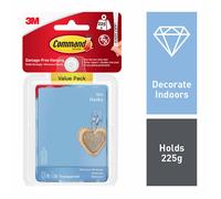 Clear 3M Command Mini Hanging Hooks Value Pack of 18 Hooks Holds up to 225g