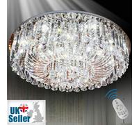 (Clear) 65cm Genuine K9 Crystal Flush Ceiling Light Chandelier 3 Colours + Bluetooth Speakers + Remote Control