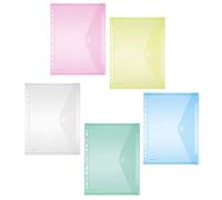 Clear A4 Page Pocket with Flap, Perforated Edge Transparent, Assorted Colours PG