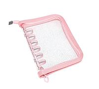Clear A7 Binder Wallet with Zipper, Pink 6 Ring Glitter Budget Binder Loose Leaf Zip Up Binder Cover for Cash Envelopes System, Photocard Album, Journaling, Planner (Pink Zipper A7 Binder)