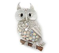 Clear, AB Diamante Owl Brooch/Pendant In Rhodium Plating - 40mm Length