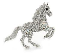 Clear/AB Pave Set Austrian Crystal 'Horse' Brooch - 65mm Across