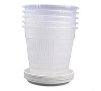 Clear ABS Plastic Orchid Pot Set with Saucers, 5pcs for Easy Monitoring of Plant Growth, for Succulents and Cacti (16cm)