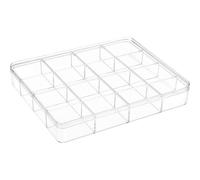 Clear Acrylic 16 Compartment Storage Box with Lid, Jewellery Nail Art Organiser for Beads, Rhinestones, Cosmetics, Pills & Craft Accessories