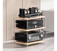 Clear Acrylic Audio Rack - 3/4 Tier Adjustable Amplifier Cabinet for Home Theater Office & Studio - Stereo Component Display Stand (Light Wood 60.6cm/23.8in)
