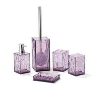 Clear Acrylic Bathroom Accessories Set - Rust-Free, Transparent Design - Includes Soap Dispenser, Toothbrush Holder, Cup, Soap Dish, and Toilet Brush 5-Piece (Lavender Purple)